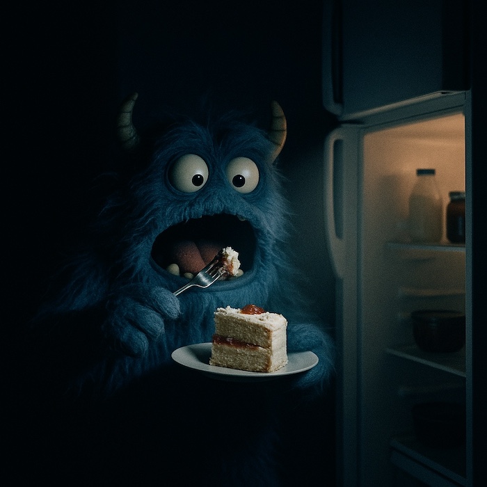 Monster eating cake